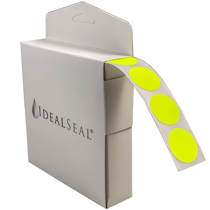 IDEALSEAL Color Coding Labels Super Bright Neon Yellow Round Circle Dots (with Easy Dispenser Box) for Organizing Inventory 1 Inch 1,000 Total Adhesive Stickers (Fluorescent Yellow) - Image 1